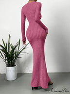 Square Neck Ribbed Knit Mermaid Hem Dress