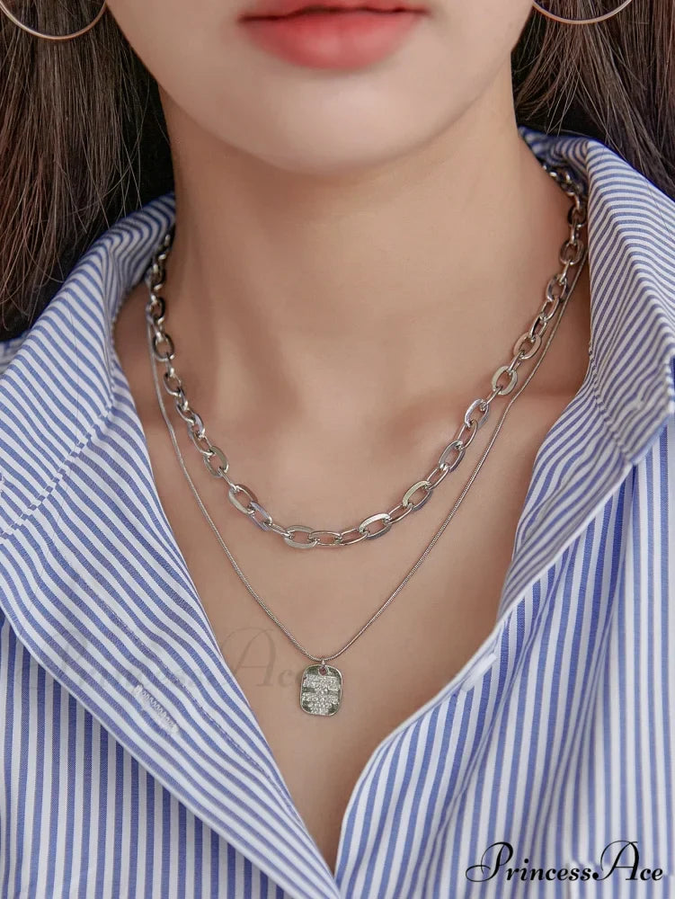 Square Pendant Layered Necklace