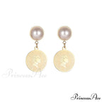 Stainless Steel Pearl Embossed Portrait Coin Pendant Earrings