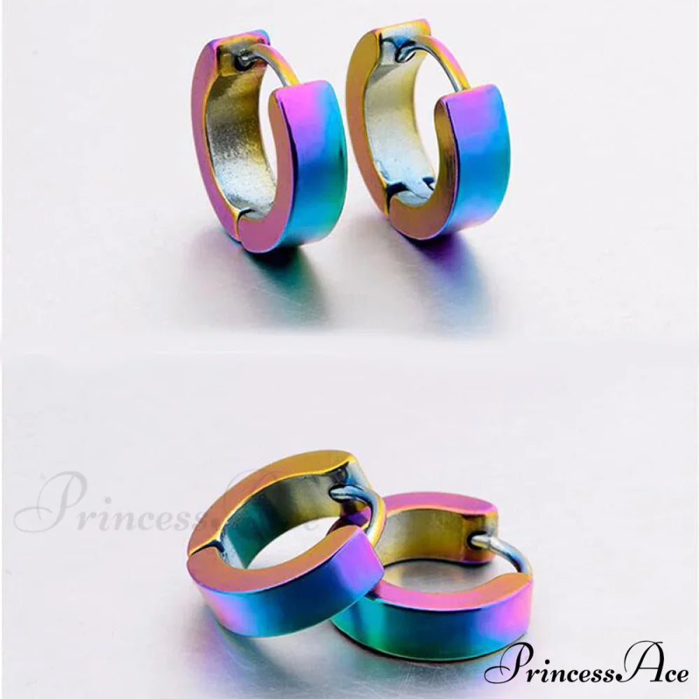 Stainless Steel Rainbow Colorful Hoop Earrings