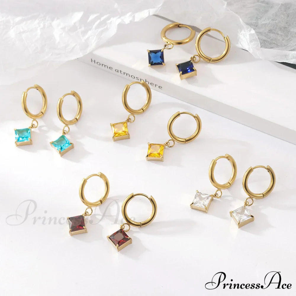 Stainless Steel Shining Diamond Drop Earrings