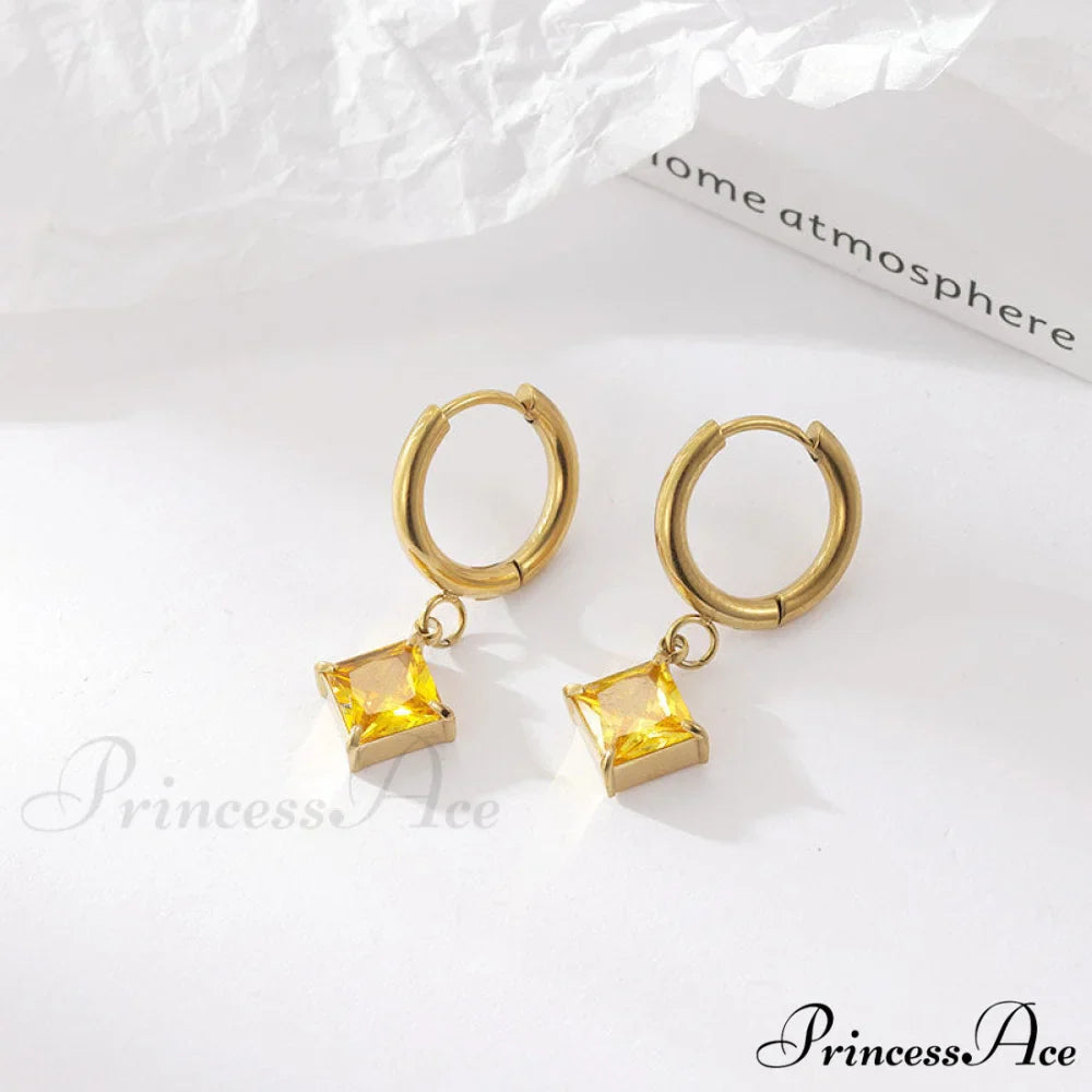 Stainless Steel Shining Diamond Drop Earrings