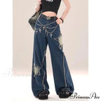Star Loose Denim Broad Leg Trousers