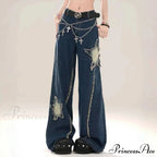 Star Loose Denim Broad Leg Trousers