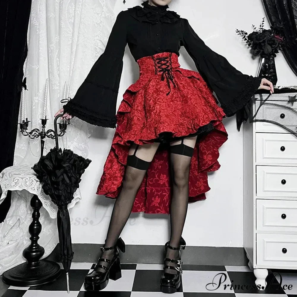 SteamWomen Gothic Irregular Shirring Pleated Party Maxi Long High Low Costumes Sexy Corset Skirt
