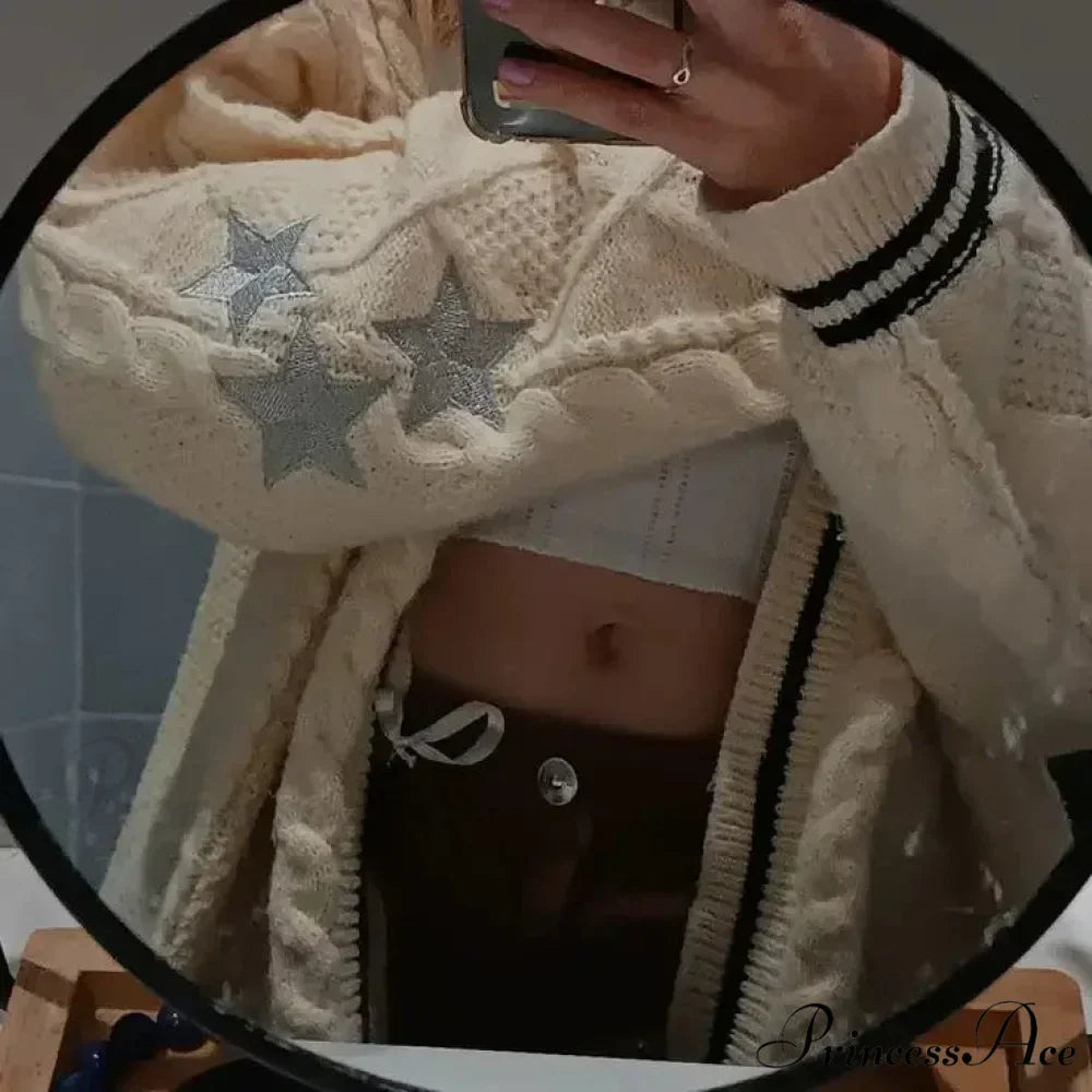 Stellar Embroidery Knit Button-up Cardigan