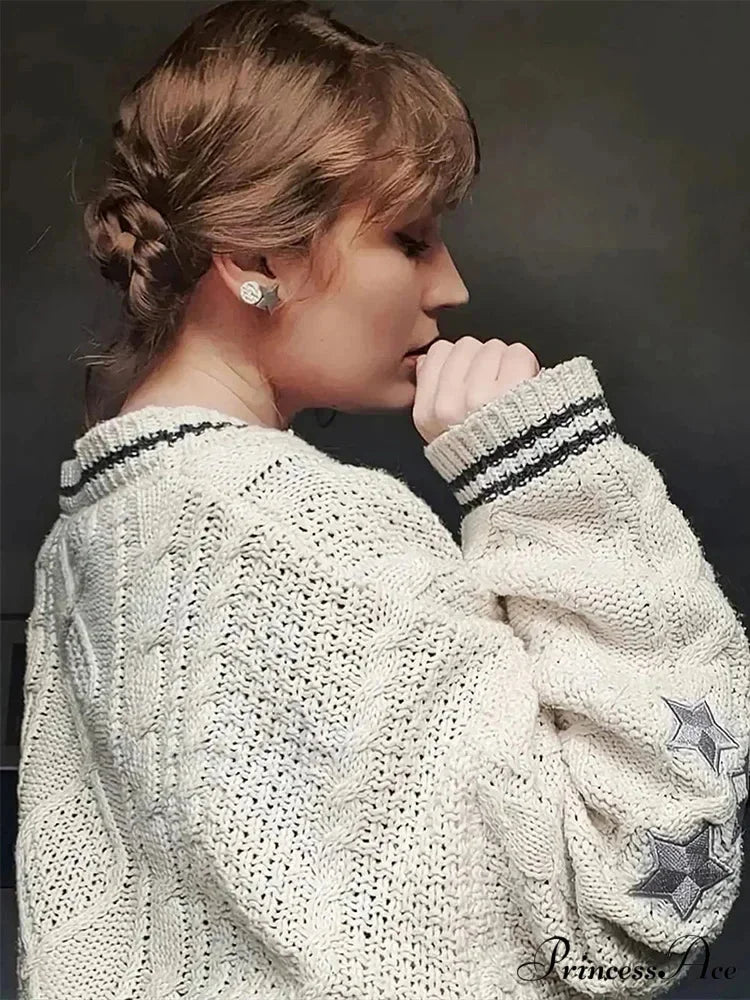 Stellar Embroidery Knit Button-up Cardigan