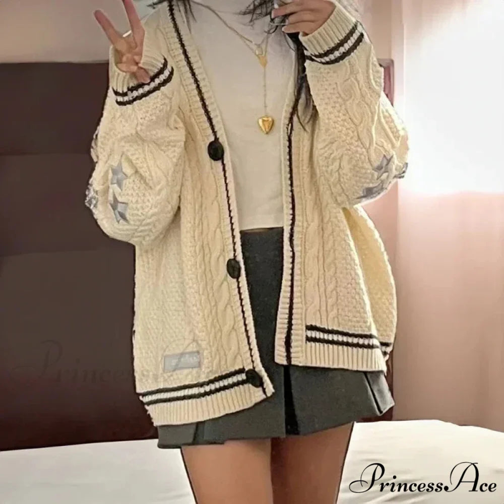 Stellar Embroidery Knit Button-up Cardigan