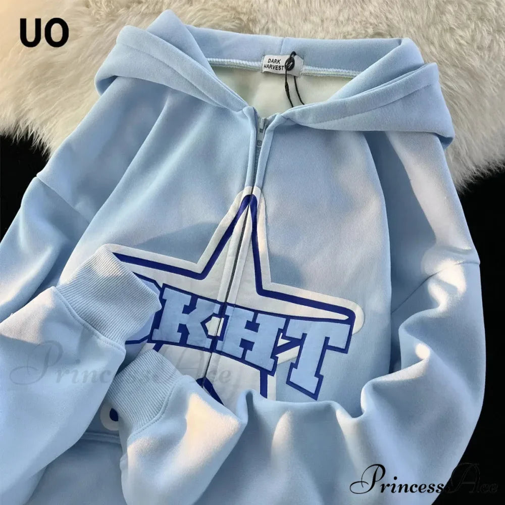 Stellar Print Vintage Zipper Hoodie