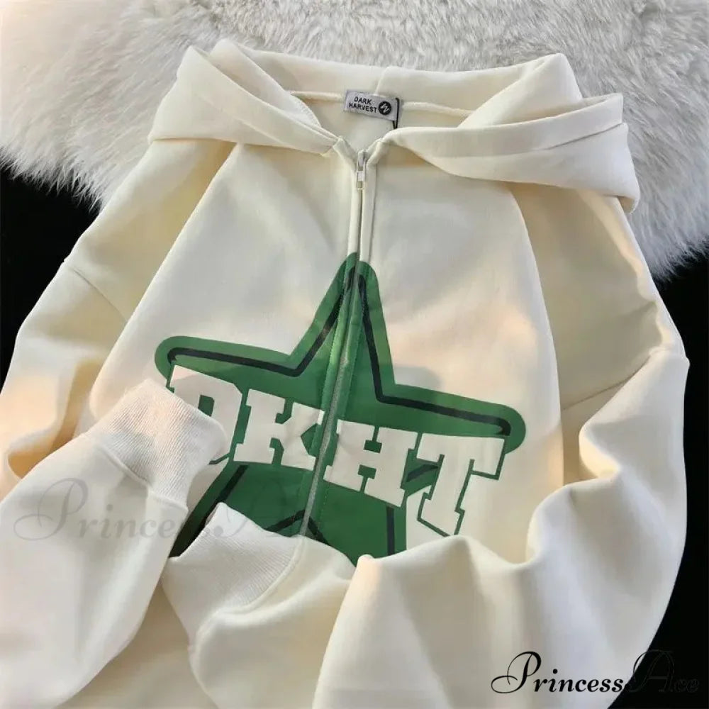 Stellar Print Vintage Zipper Hoodie