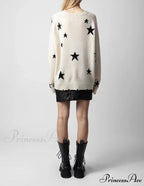 Stellar Torn Cashmere Knit Pullover Informal Extended Sleeve Knit Top