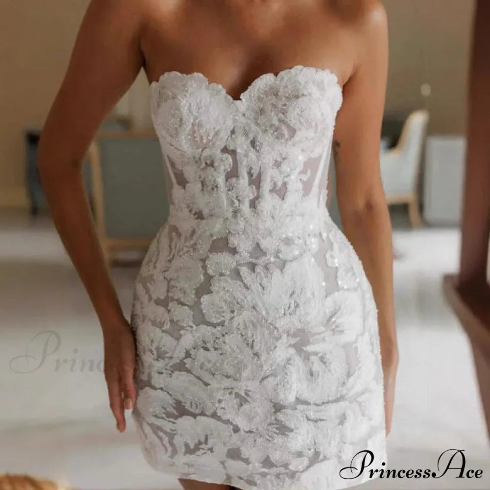 Stitched Bandeau Flared Evening Bridal Gown