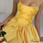 Stitched Blossom Elevated Waist Billowy Botanical Dress