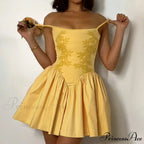 Stitched Blossom Elevated Waist Billowy Botanical Dress