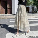 Stitched Blossom Lace Elevated Waist Bohemian Skirt