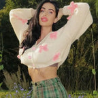 Stitched Bow Plunging Neckline Cardigan