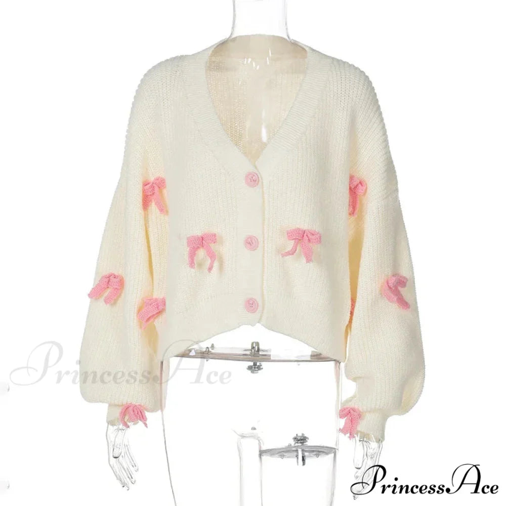 Stitched Bow Plunging Neckline Cardigan