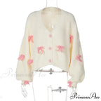 Stitched Bow Plunging Neckline Cardigan