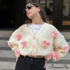 Stitched Bow Plunging Neckline Cardigan