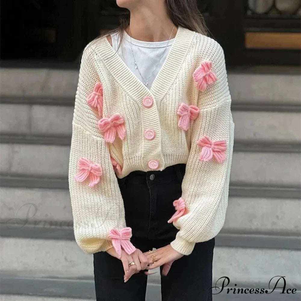 Stitched Bow Plunging Neckline Cardigan