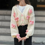 Stitched Bow Plunging Neckline Cardigan