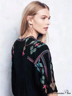 Stitching Relaxed Plunging Neckline Black Sophisticated Boho Dress