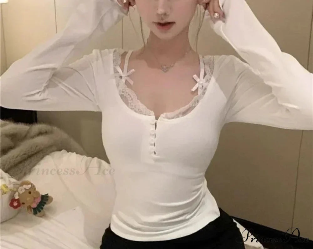 Stitching V-neck Slim Pink Flirtatious Aesthetic Top Women