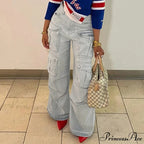 Straight Casual Multi-pocket Paneled Cargo Fashion Washed Wide Leg High-waisted High Street Y2K Jean