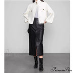 Straight Genuine Sheepskin Black Elegant Long Autumn Winter Skirt