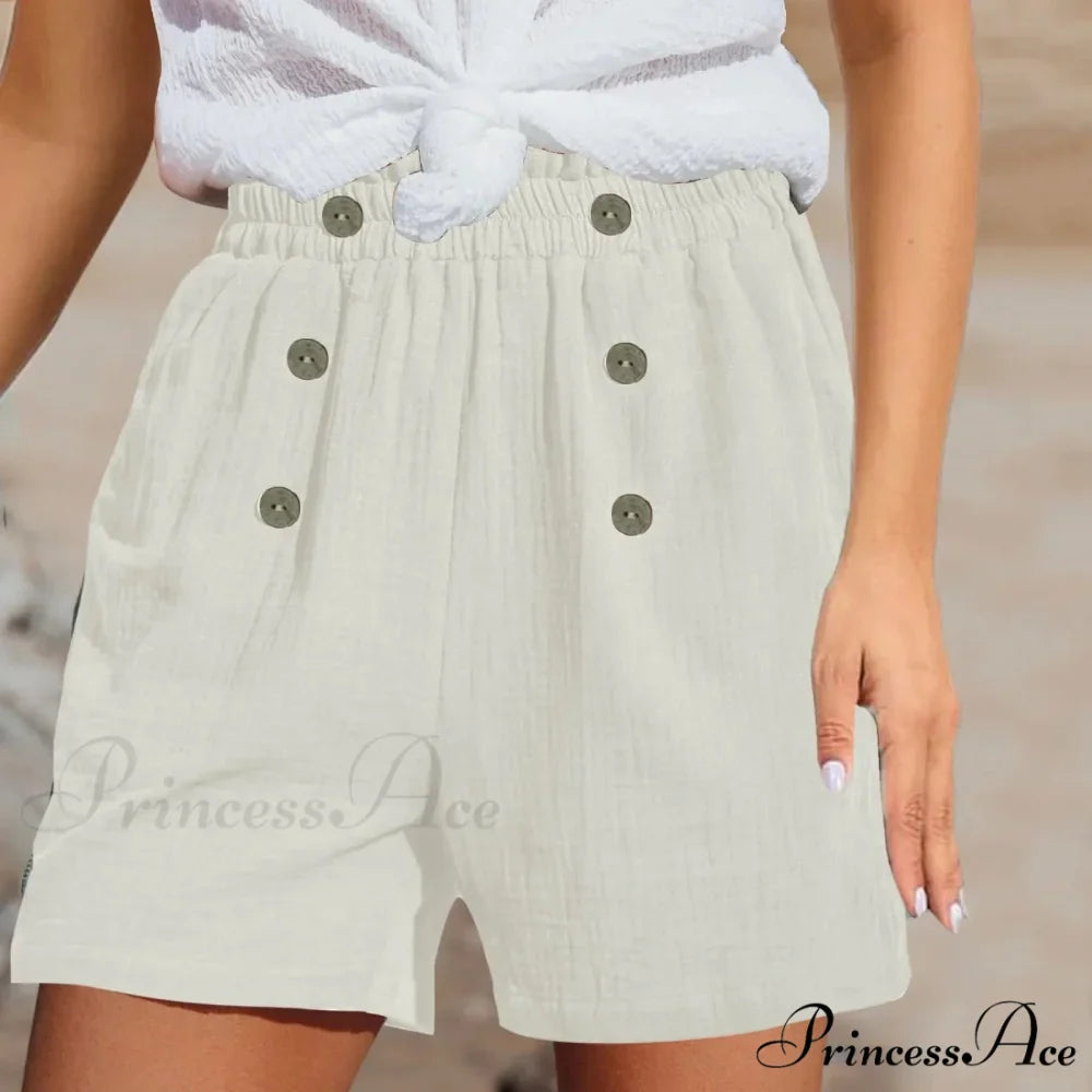 Straight Leg Casual Elastic Waist Sports Cotton Short