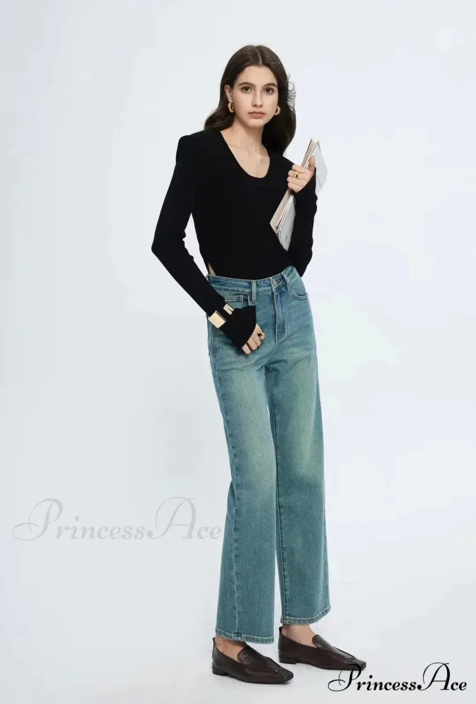 Straight Leg Denim Pant New Korean Straight Woman Female Spring 2024 Jean