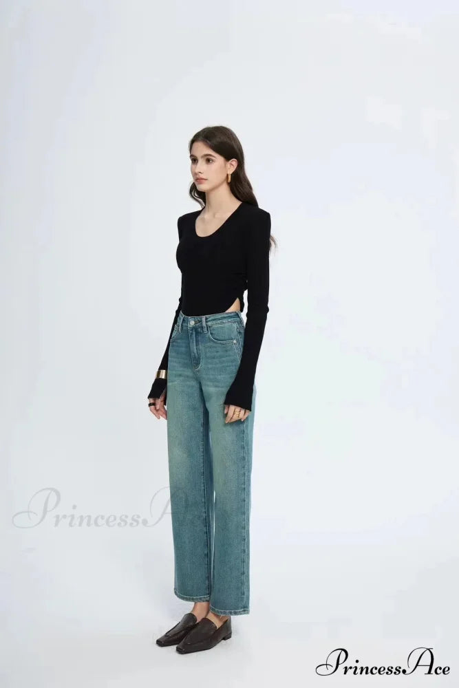 Straight Leg Denim Pant New Korean Straight Woman Female Spring 2024 Jean