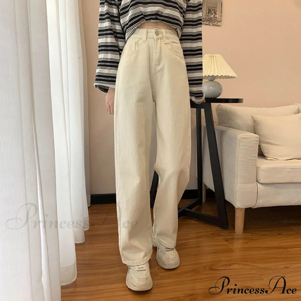 Straight Leg High Waist Stretch Denim Trousers