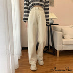 Straight Leg High Waist Stretch Denim Trousers