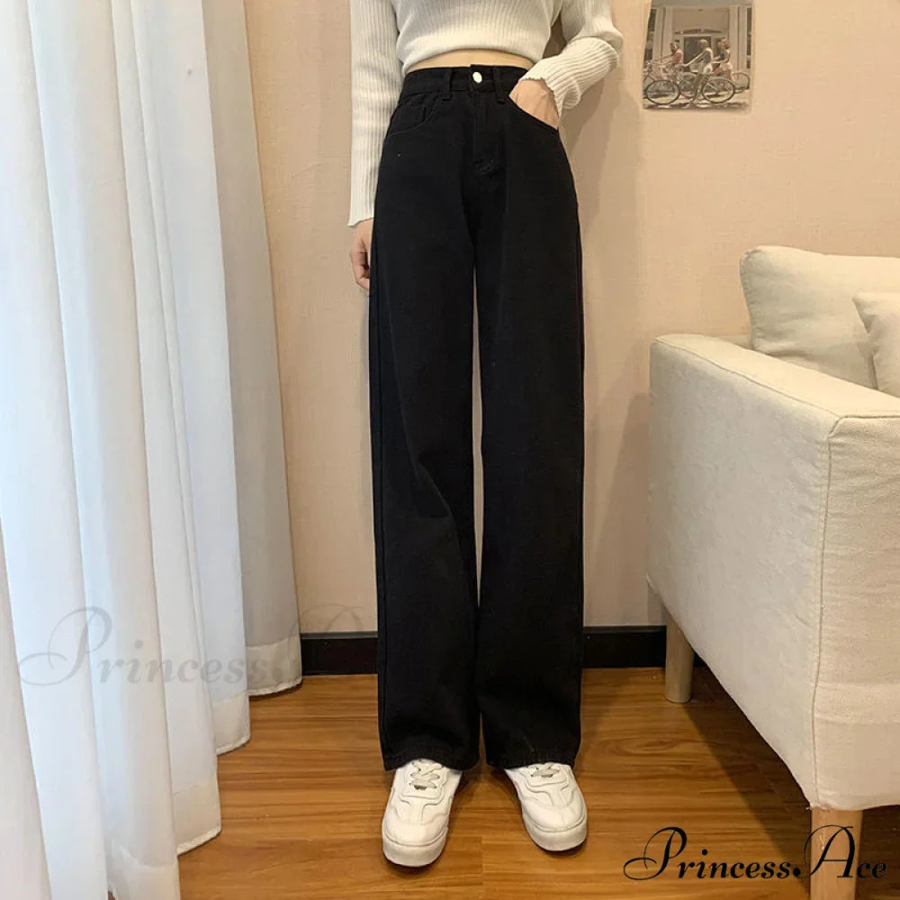 Straight Leg High Waist Stretch Denim Trousers
