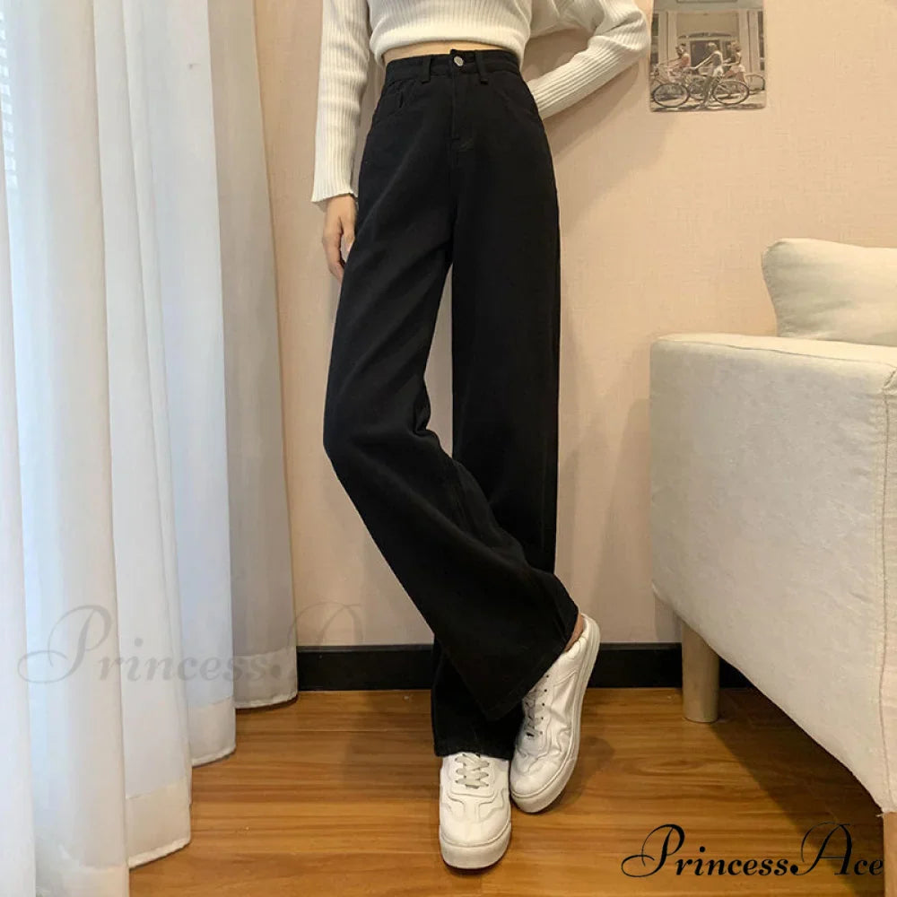 Straight Leg High Waist Stretch Denim Trousers