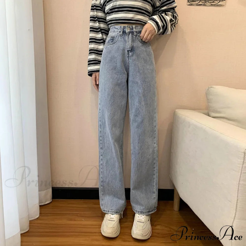 Straight Leg High Waist Stretch Denim Trousers