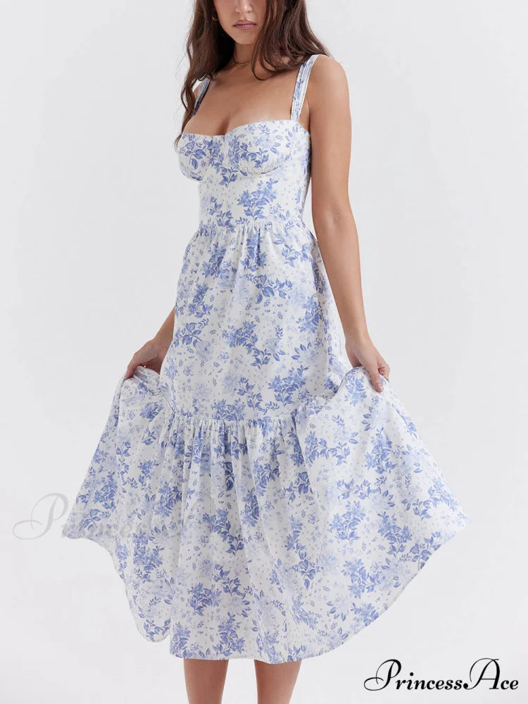Strap A-Hem Stylish Floral Midi Dress