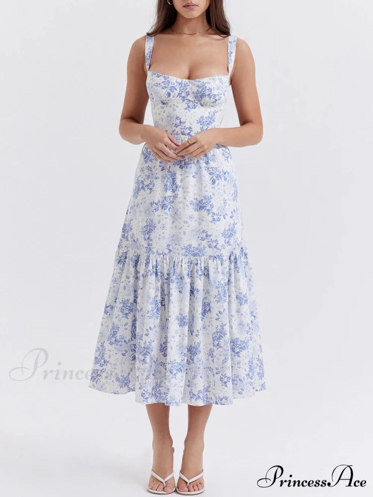 Strap A-Hem Stylish Floral Midi Dress