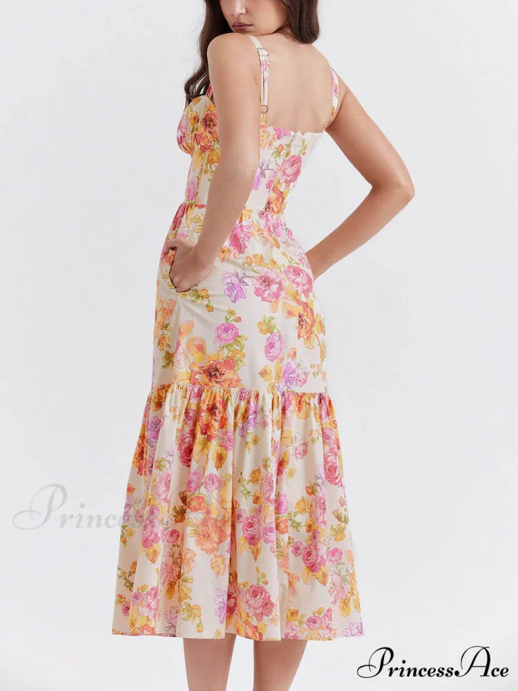 Strap A-Hem Stylish Floral Midi Dress