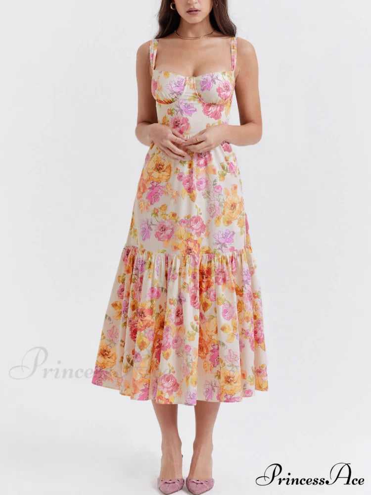 Strap A-Hem Stylish Floral Midi Dress