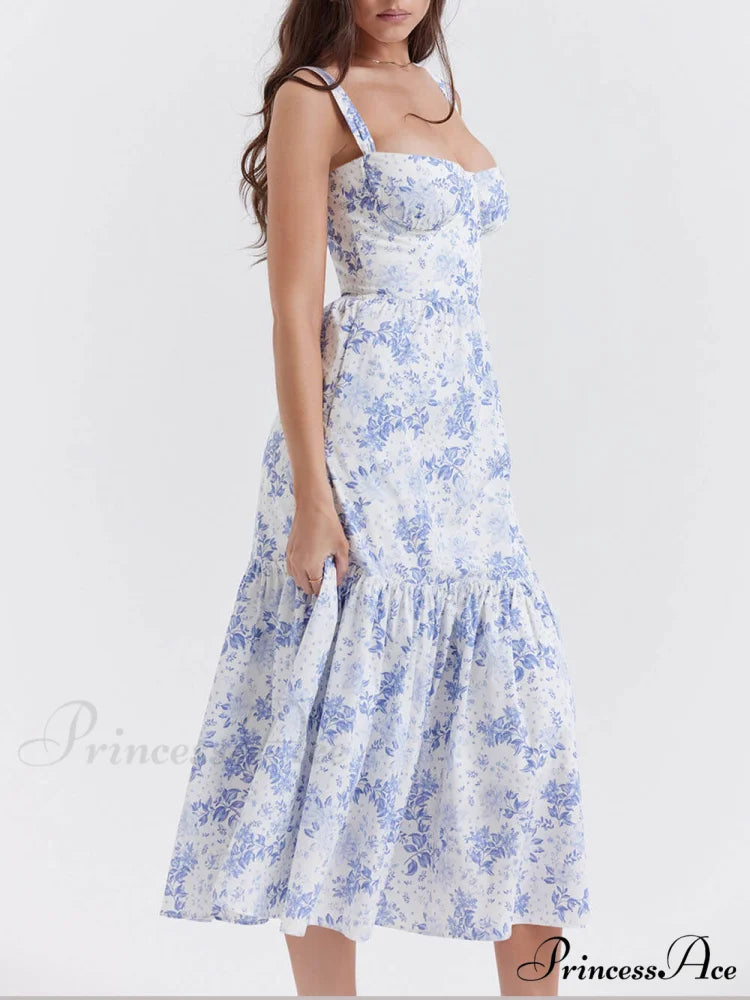 Strap A-Hem Stylish Floral Midi Dress