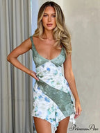 Strap Printed Contrast Mini Dress