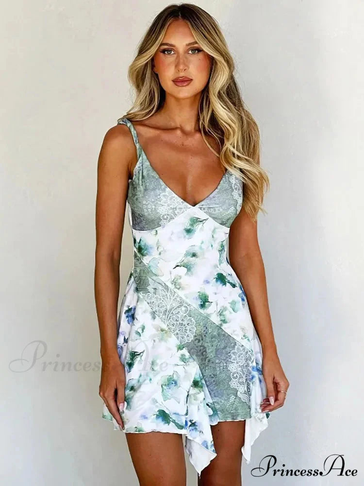 Strap Printed Contrast Mini Dress