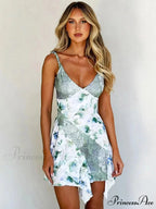 Strap Printed Contrast Mini Dress