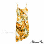 Strap Ruched Side Slit Irregular Hem Midi Dress