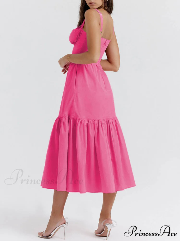 Strap Solid Color Charming A-Hem Midi Dress