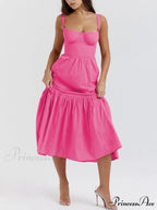 Strap Solid Color Charming A-Hem Midi Dress