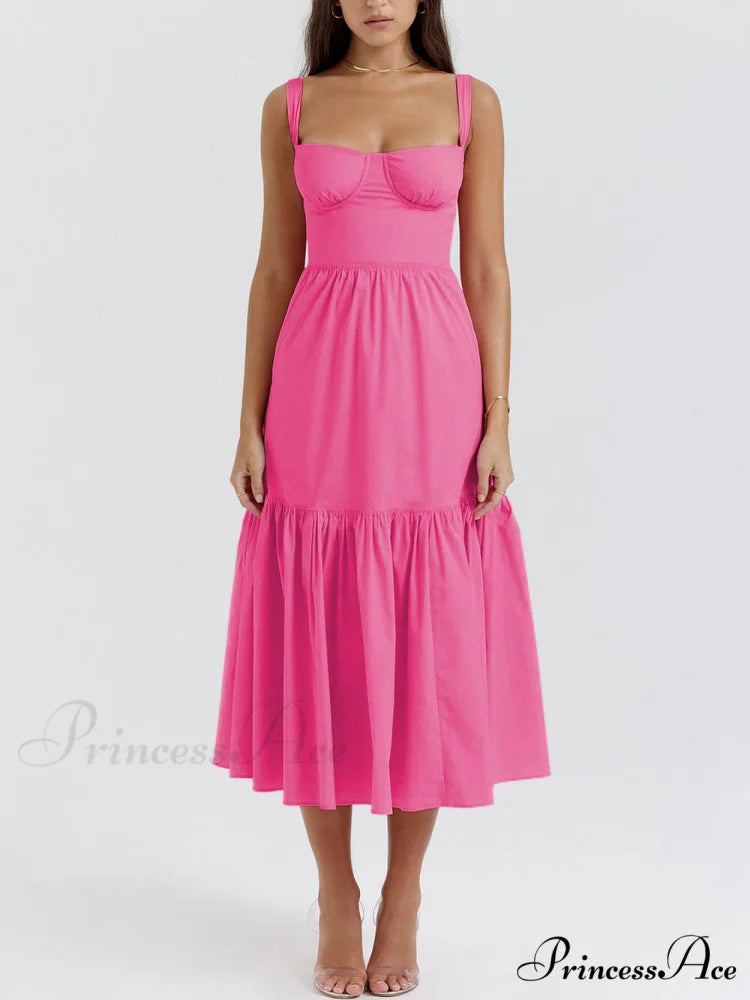 Strap Solid Color Charming A-Hem Midi Dress