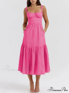 Strap Solid Color Charming A-Hem Midi Dress